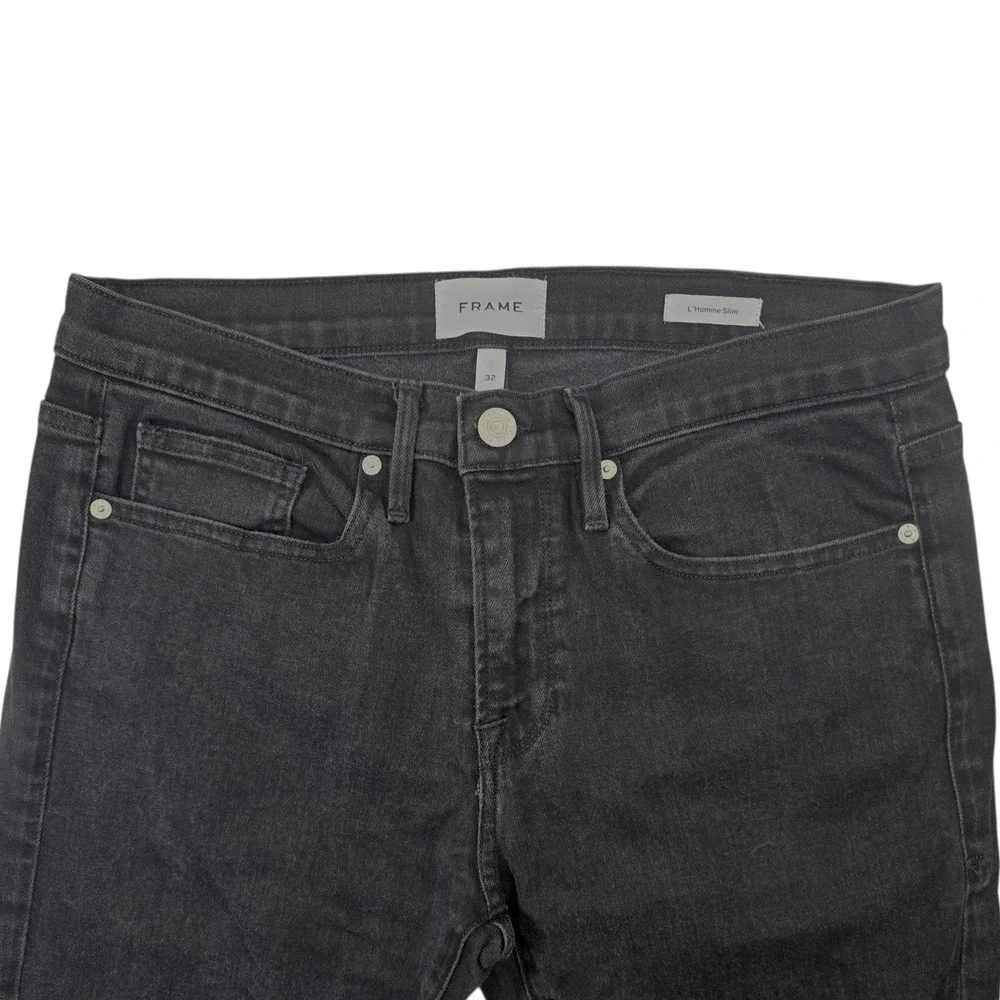 Frame L'Homme Slim Jeans‎ Mens 32 Black Cotton Blend Noir Denim LMH795 Designer